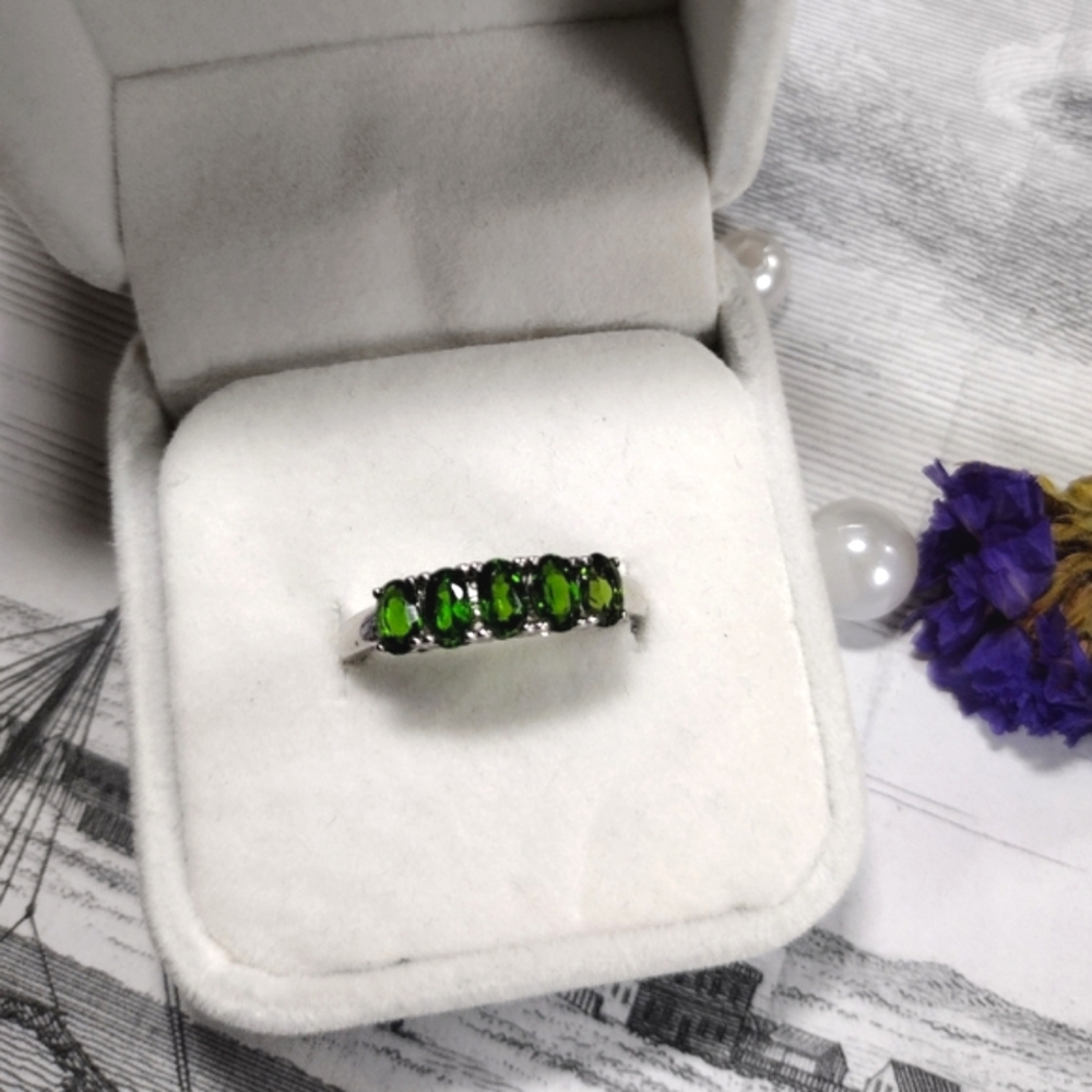 Russian Chrome Diopside 5-Stone Sterling Silver Ring